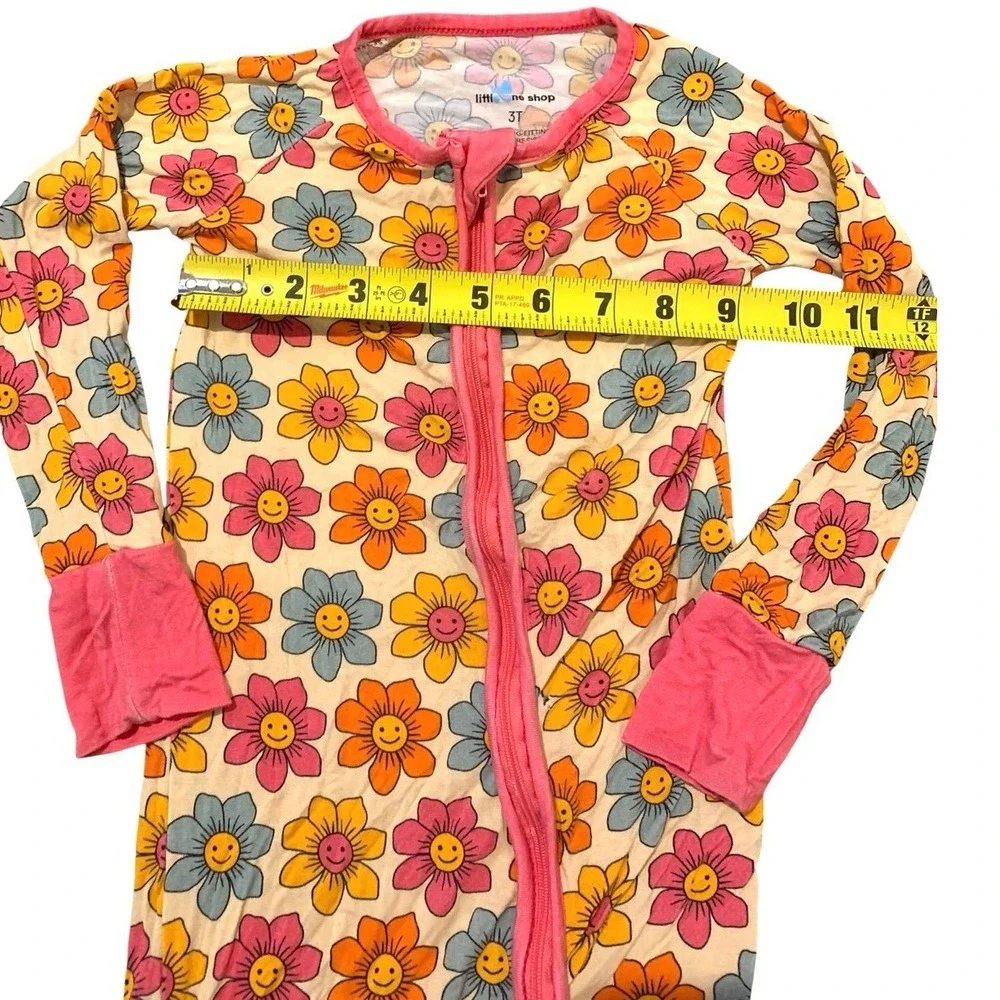 Little One Shop Bamboo Zippie 3T Pink Floral Smiley Face Retro Groovy Bright